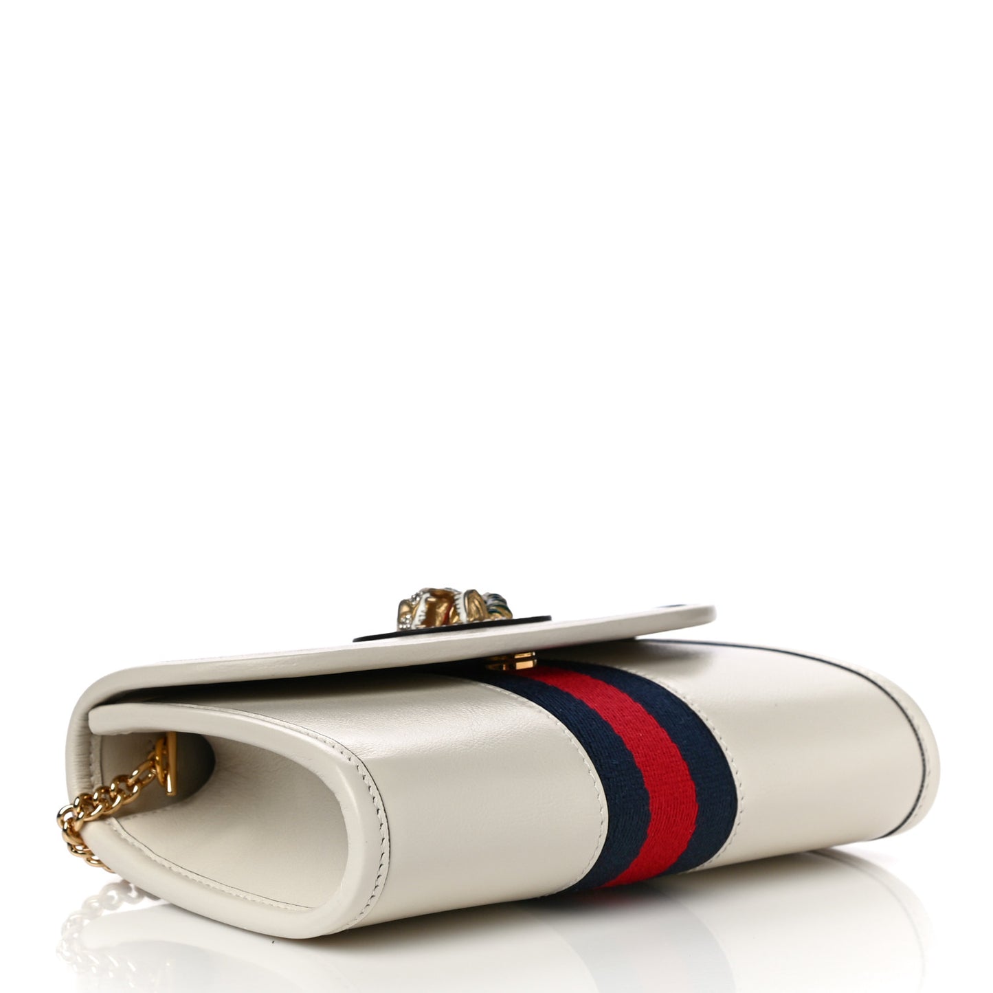 Textured Calfskin Web Mini Rajah Slim Flap Shoulder Bag Mystic White