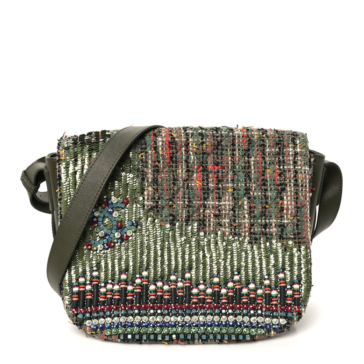 Tweed Sequins Havana Stroll Messenger Khaki