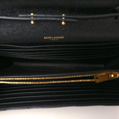Saint Laurent Grain De Poudre Matelasse Chevron Monogram Chain Wallet Black 5 of 8