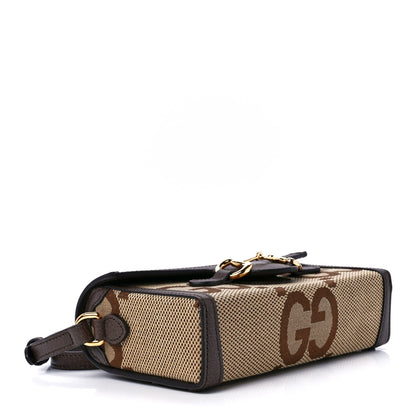 Gucci Monogram Jumbo GG Textured Dollar Calfskin Mini Horsebit 1955 Shoulder Bag Camel Ebony New Acero 4 of 11