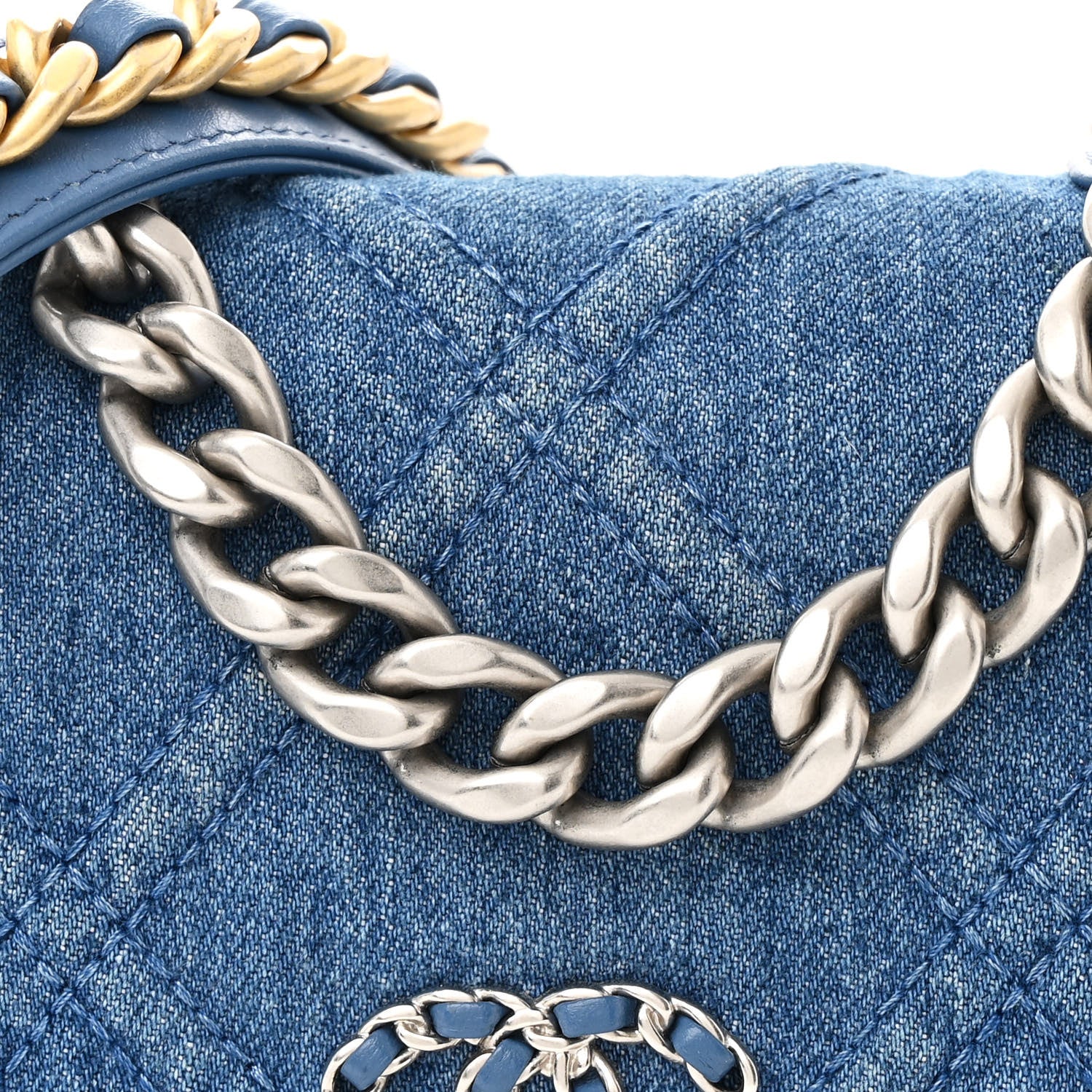 Chanel Denim Quilted Chanel 19 Wallet On Chain WOC Blue 9 of 13