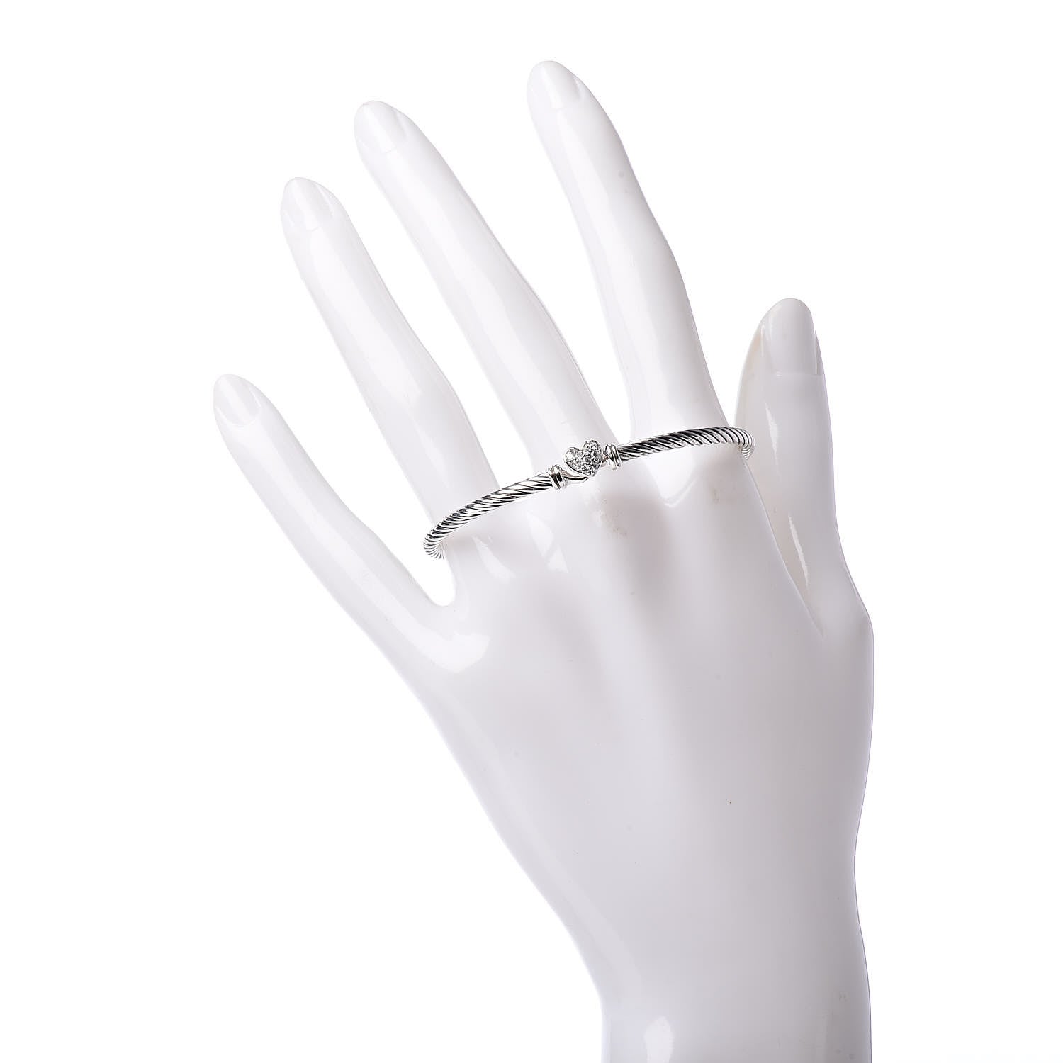 David Yurman Sterling Silver Diamond Cable Collectibles Heart Bracelet 2 of 4