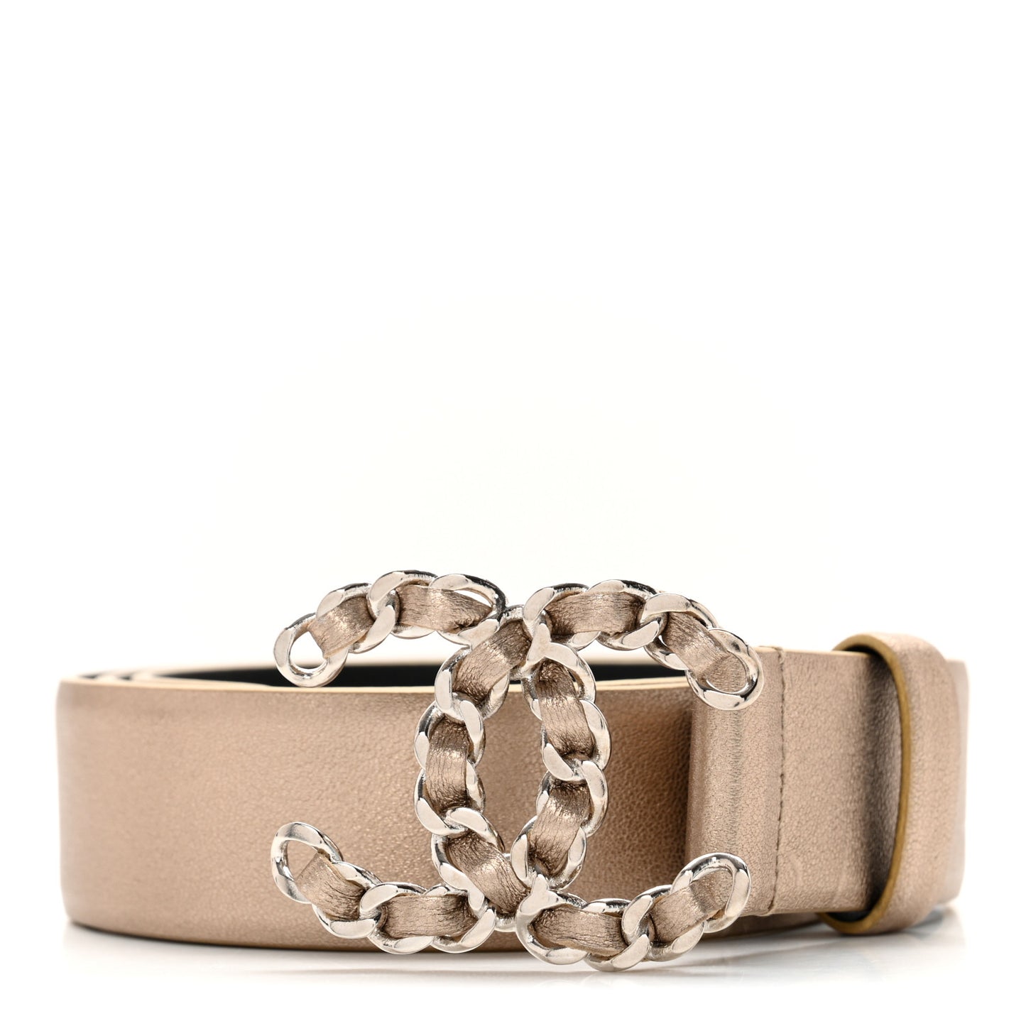 Metallic Calfskin CC Chain Belt 80 32 Gold