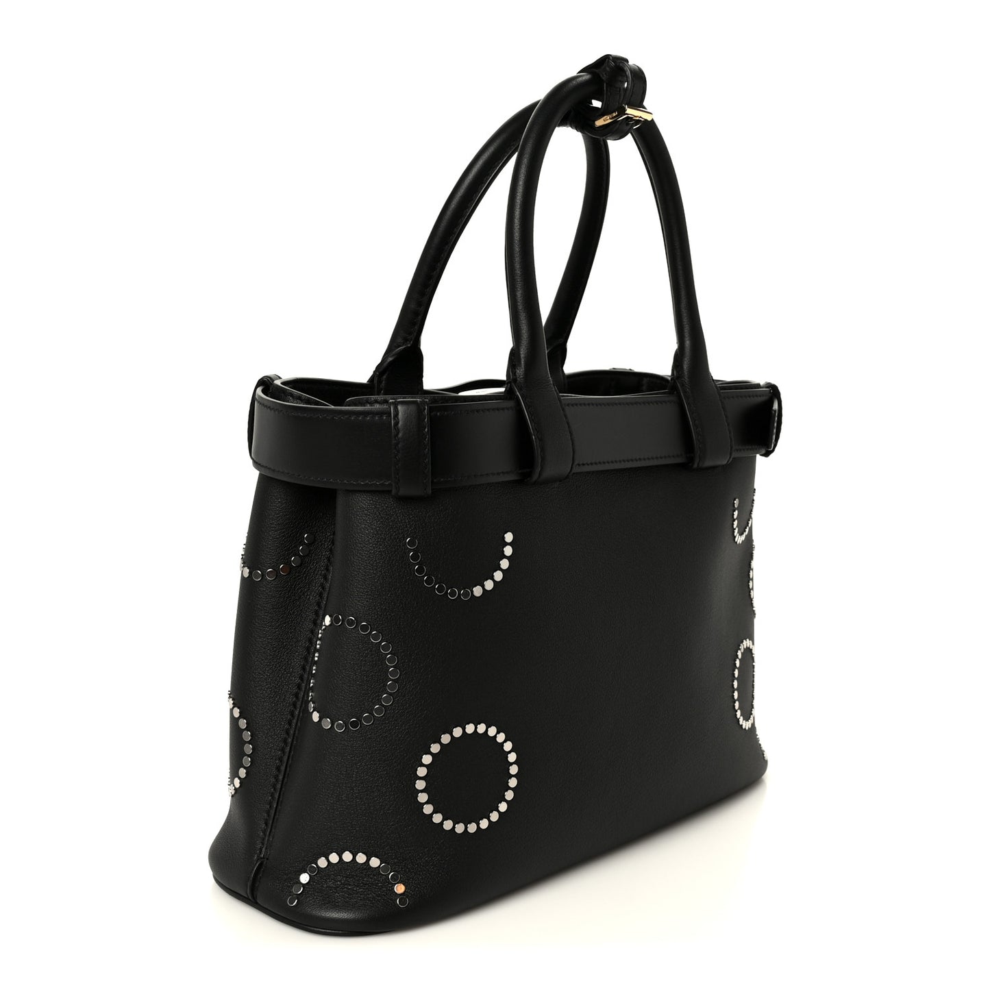 Soft Grain Calfskin Studded Large Buckle Bag With Belt Black