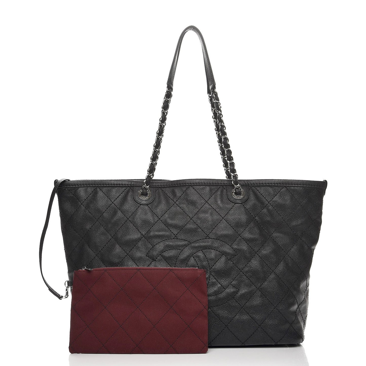 Grained Calfskin Quilted Large Daily Tote Black