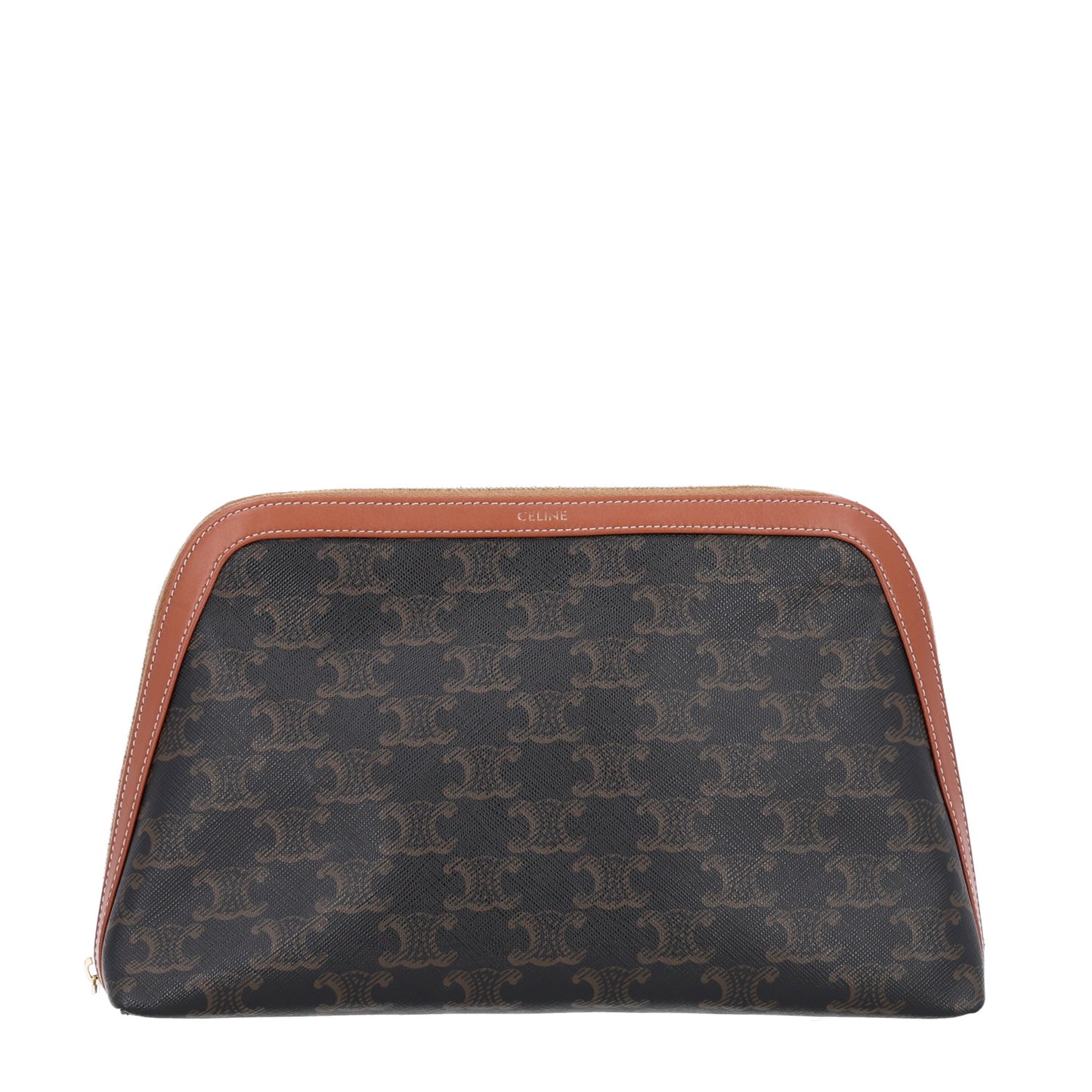 Triomphe Canvas Calfskin Large Cosmetic Pouch Tan