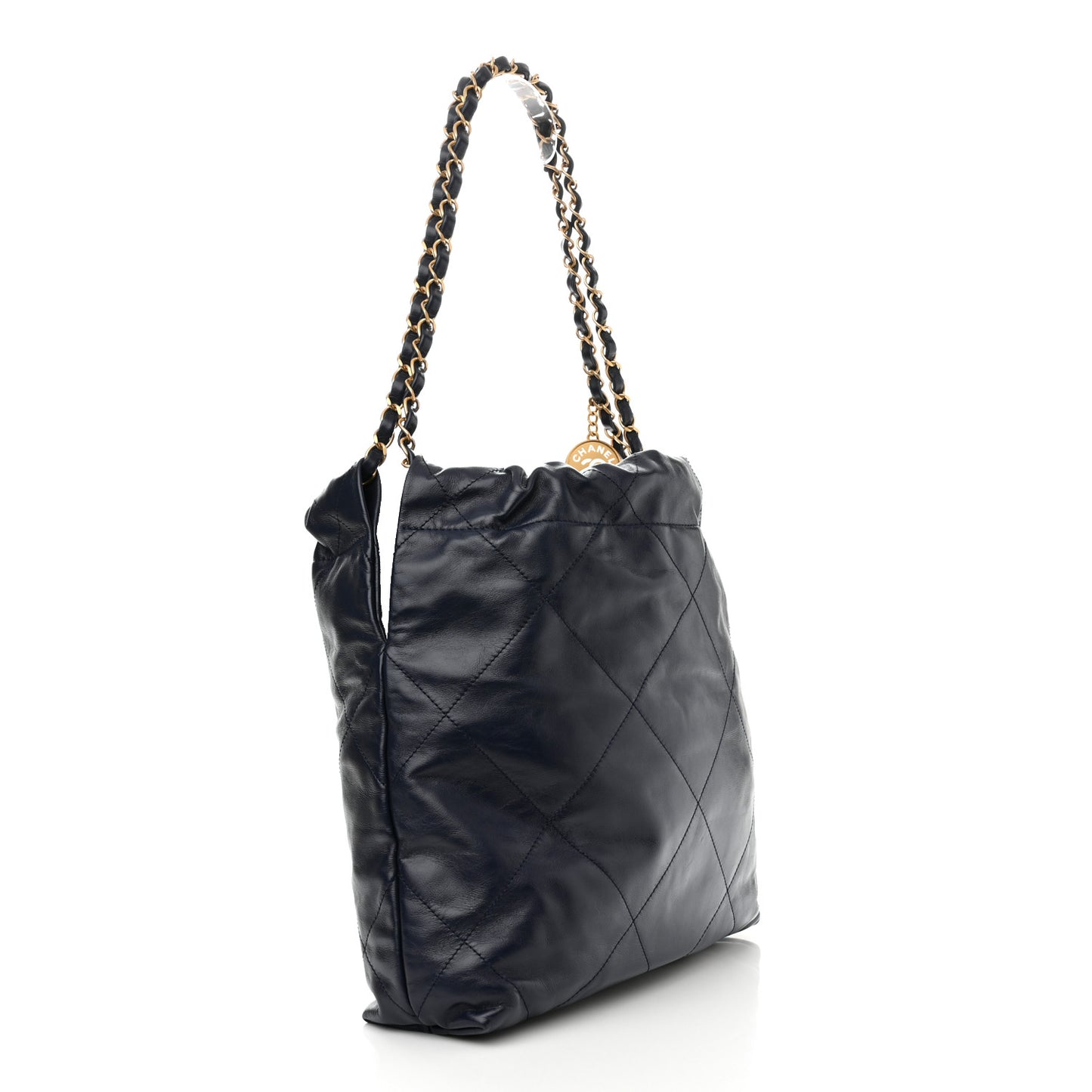 Shiny Calfskin Quilted Small Chanel 22 Navy