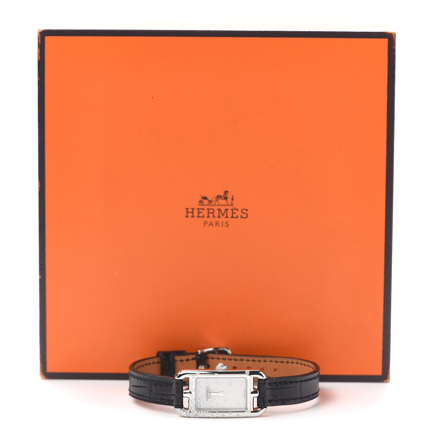 Hermes Stainless Steel Alligator Diamond 17mm Nantucket Jete De Diamants Quartz Watch Noir 5 of 5