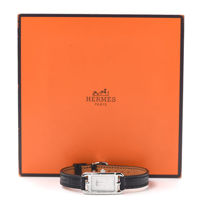 Hermes Stainless Steel Alligator Diamond 17mm Nantucket Jete De Diamants Quartz Watch Noir 5 of 5