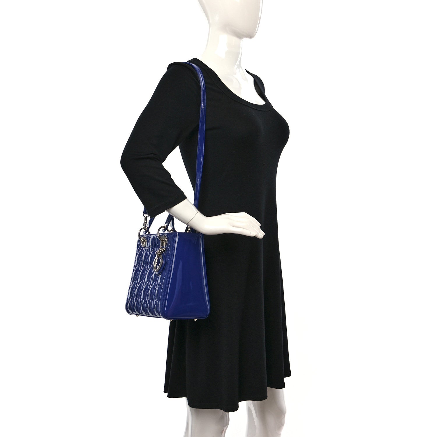 Christian Dior Patent Cannage Medium Lady Dior Blue 2 of 10