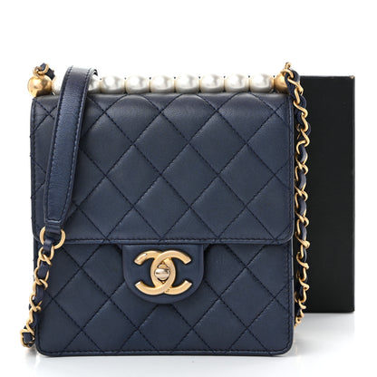 Chanel Iridescent Lambskin Quilted Chic Pearls Flap Navy Blue 11 of 11