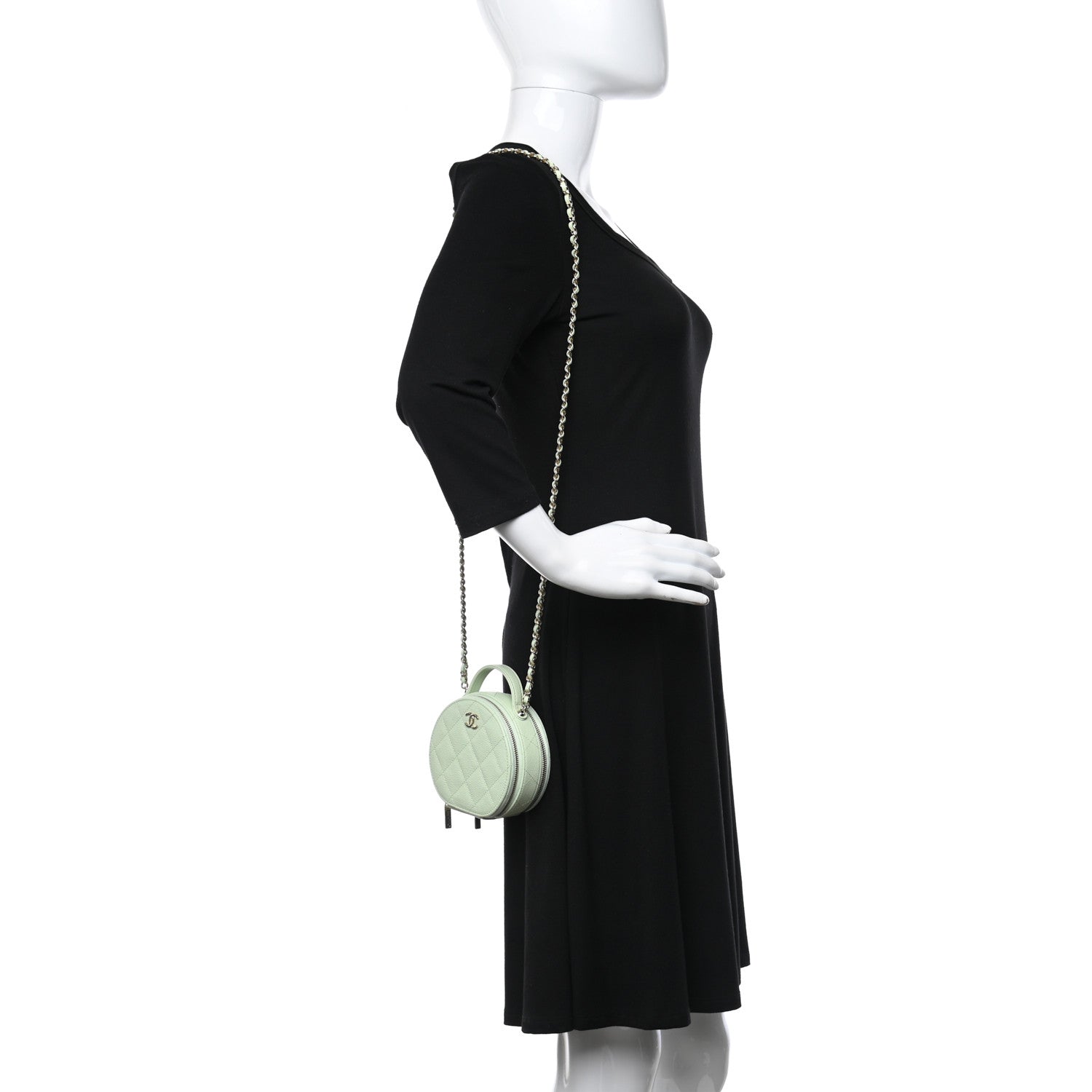 Chanel Caviar Quilted Round Handle With Care Vanity With Chain Light Green 2 of 13