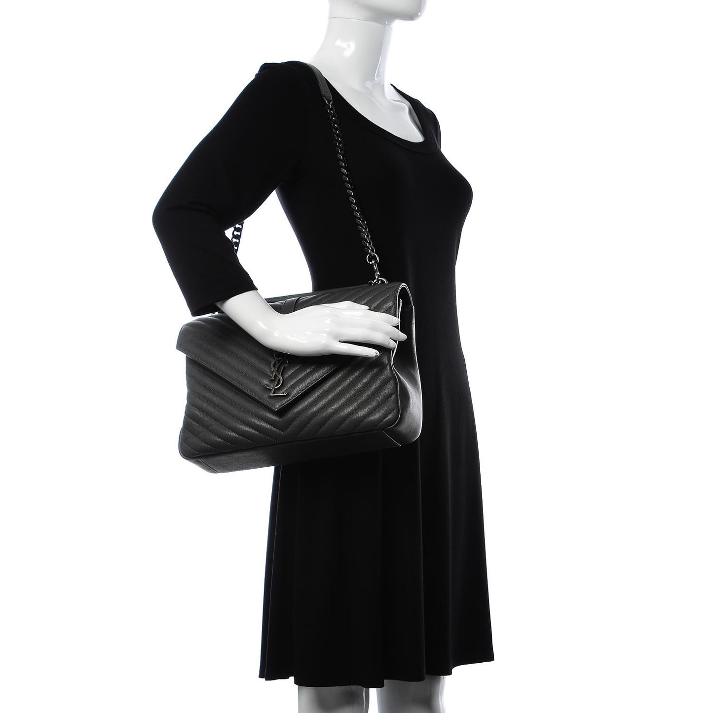 Sheepskin Matelasse Chevron Monogram Large College Satchel Dark Anthracite