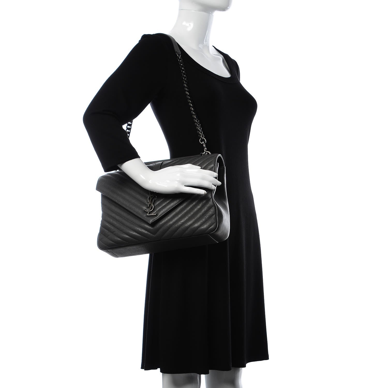 Saint Laurent Sheepskin Matelasse Chevron Monogram Large College Satchel Dark Anthracite 2 of 7