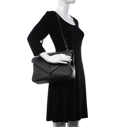 Saint Laurent Sheepskin Matelasse Chevron Monogram Large College Satchel Dark Anthracite 2 of 7