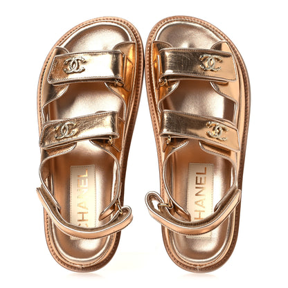 Chanel Metallic Laminated Calfskin Velcro Dad Sandals 36 Golden 2 of 12