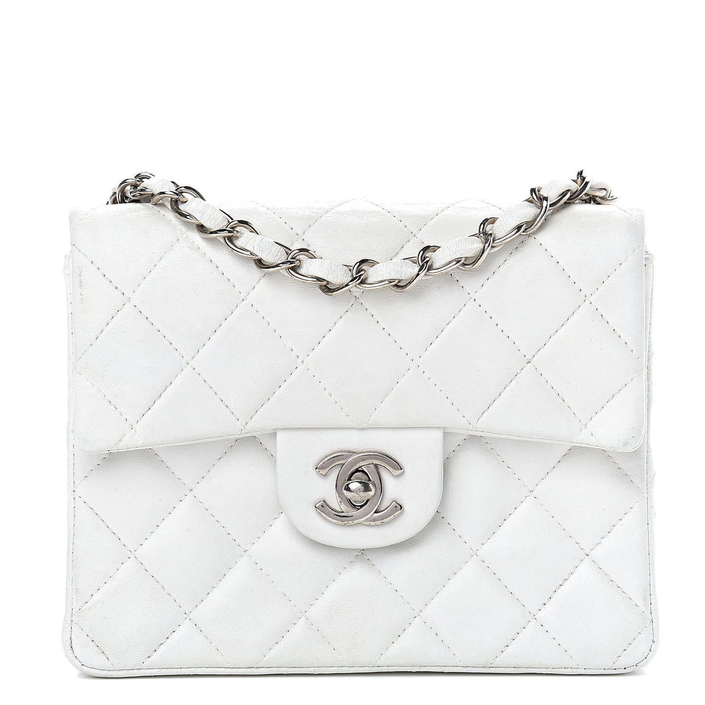 Lambskin Quilted Mini Square Flap White