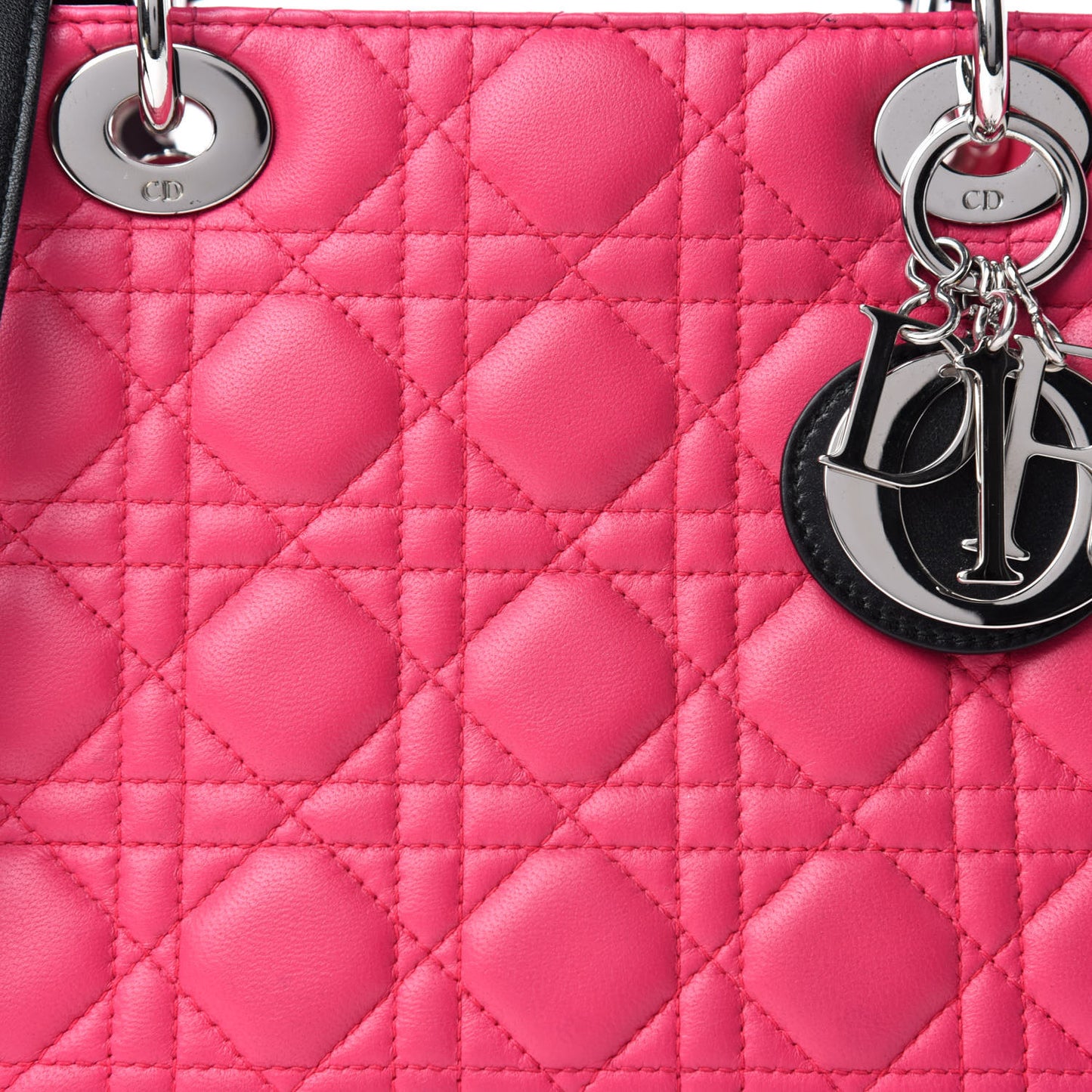 Lambskin Cannage Medium Tri-Color Lady Dior Fuchsia Anemone Black