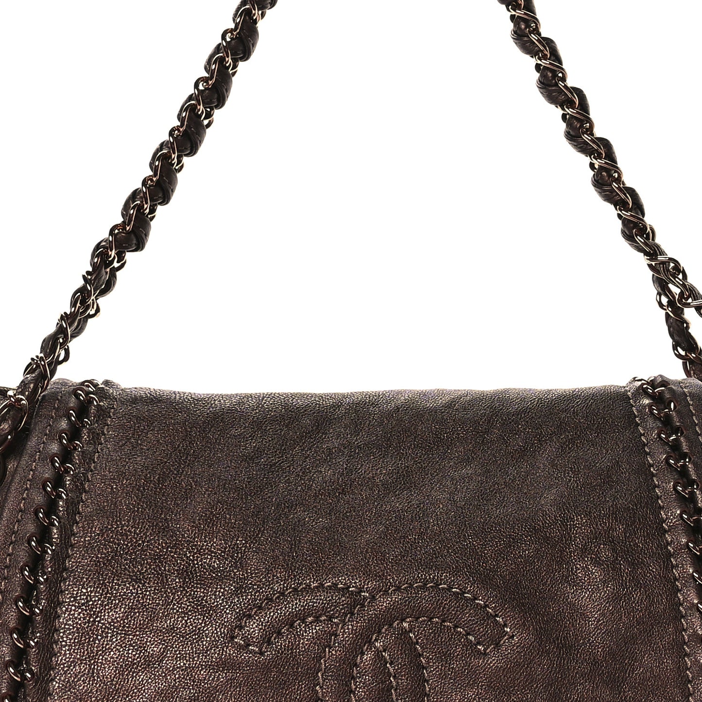 Metallic Deerskin Small Luxe Ligne Flap Bronze