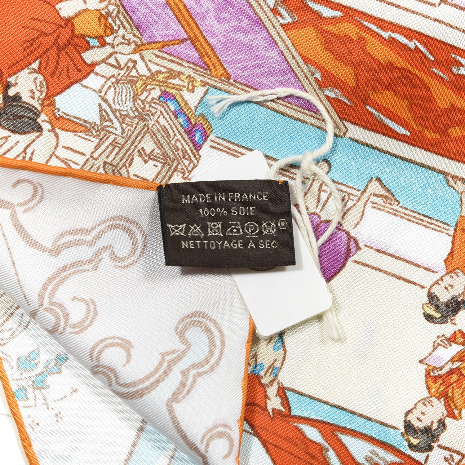 Hermes Silk Les Artisans D'Scarf 90 Orange Ciel Fuchsia 636066