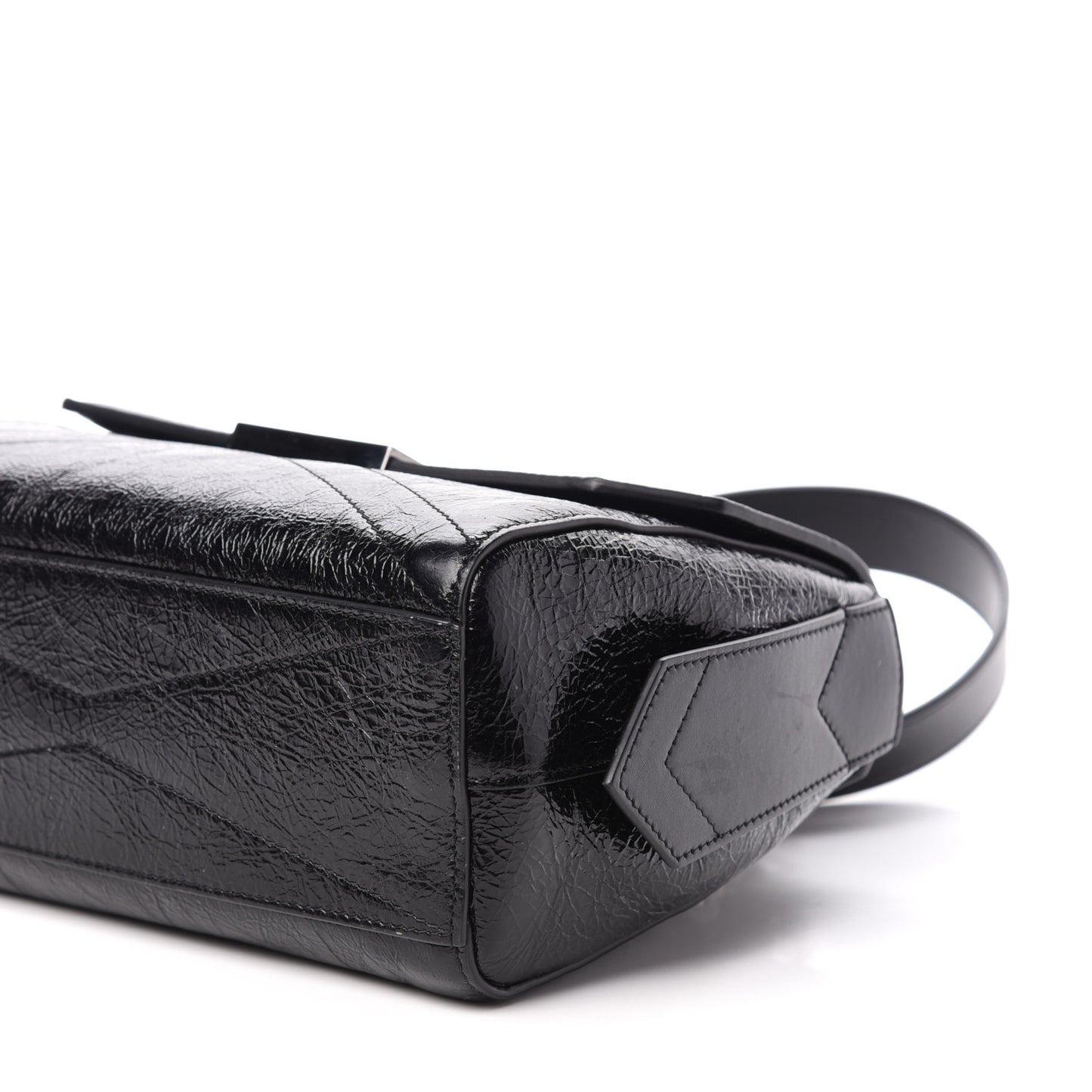 Creased Patent Calfskin Small ID Flap Black