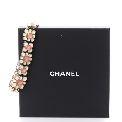 Chanel Gripoix Poured Glass CC Korean Blossom Choker Necklace Gold Pink White 9 of 9