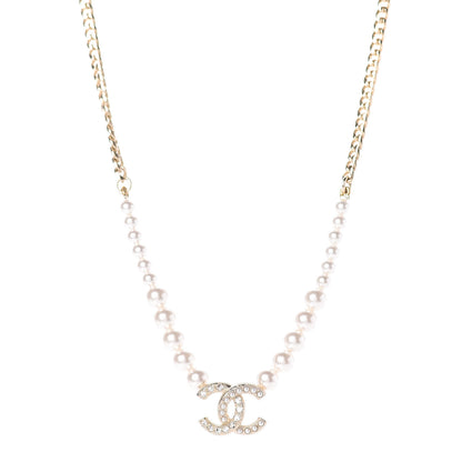 Chanel Pearl Crystal Chain CC Necklace Gold 1 of 7