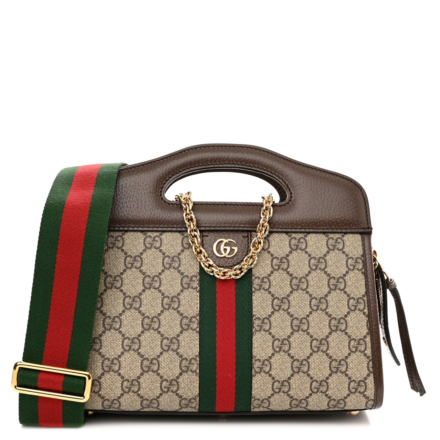 GG Supreme Monogram Textured Dollar Calfskin Web Small Ophidia Slip Handle Tote Beige Ebony New Acero