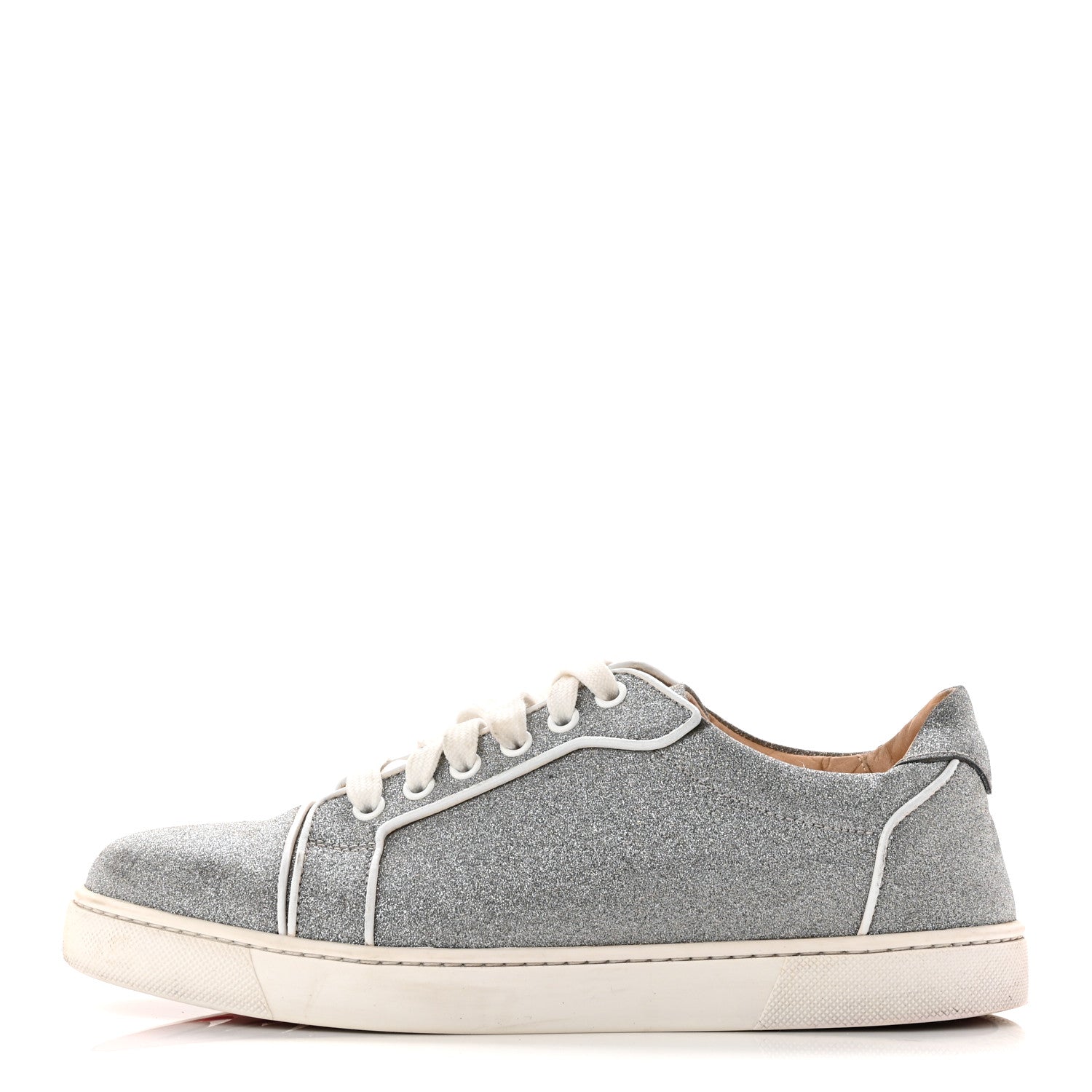 Christian Louboutin Glitter Calfskin Vieira Flat Sneakers 40.5 Silver 1 of 10