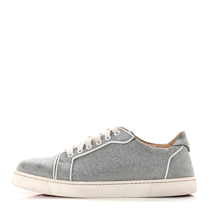 Christian Louboutin Glitter Calfskin Vieira Flat Sneakers 40.5 Silver 1 of 10