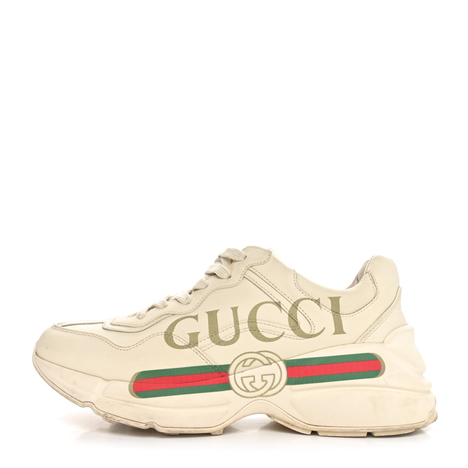 Gucci Calfskin Logo Womens Rhyton Sneakers 37 Ivory 1 of 10