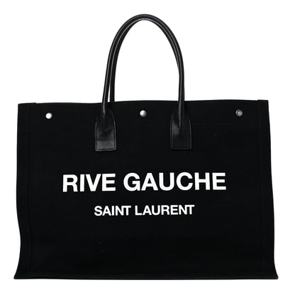 Saint Laurent Linen Calfskin Rive Gauche Tote Black 1 of 14