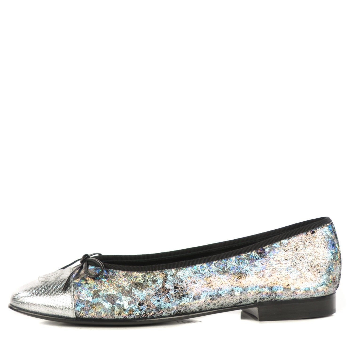 Chanel Metallic Calfskin Hologram Cap Toe Ballerina Flats 38.5 Silver 1 of 7
