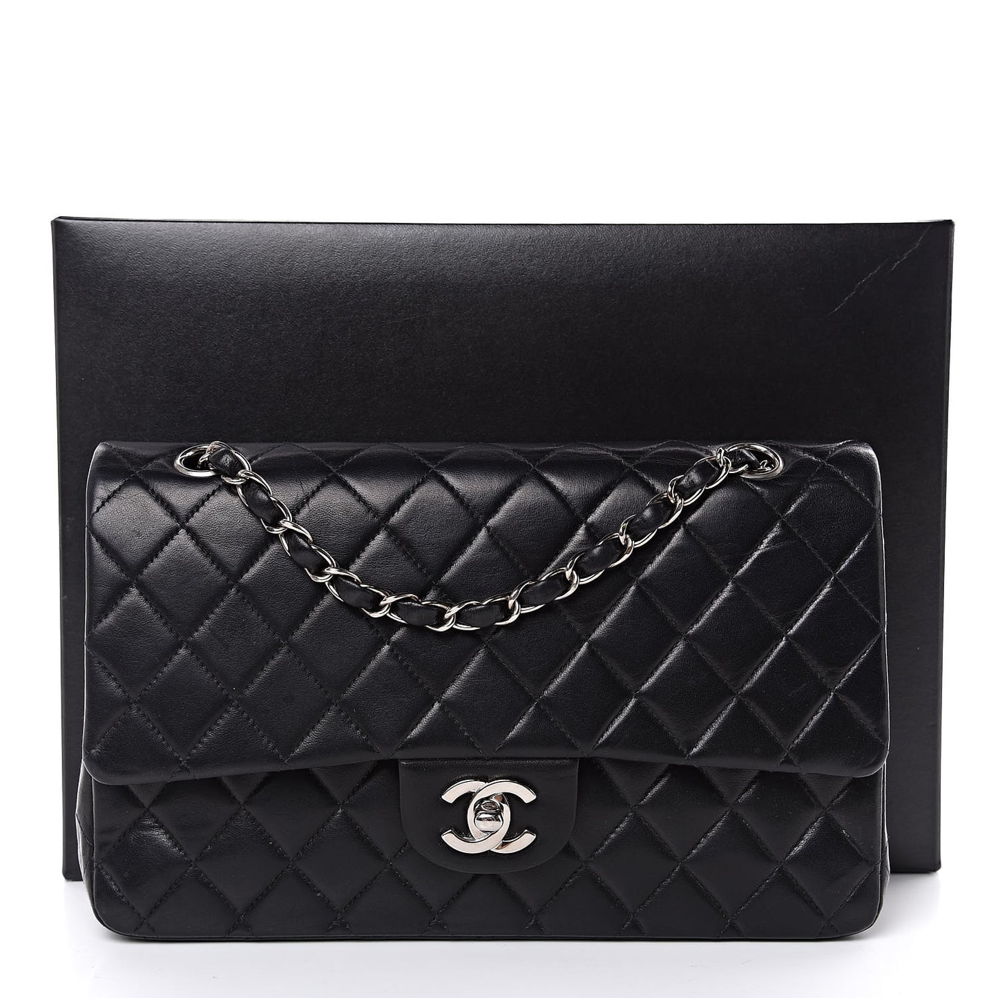 Lambskin Quilted Medium Double Flap Black
