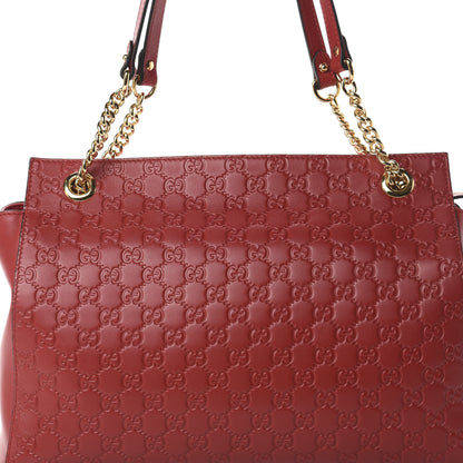 Gucci Soft Guccissima Signature Large Shoulder Tote Bag Hibiscus Red 8 of 11
