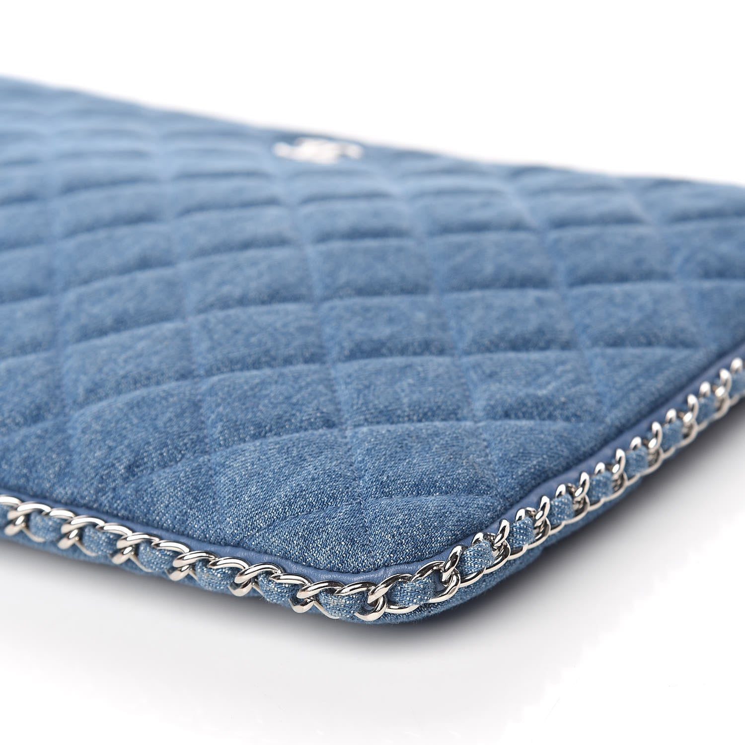Chanel Denim Chain Around Quilted Medium Cosmetic Case Blue 7 of 9