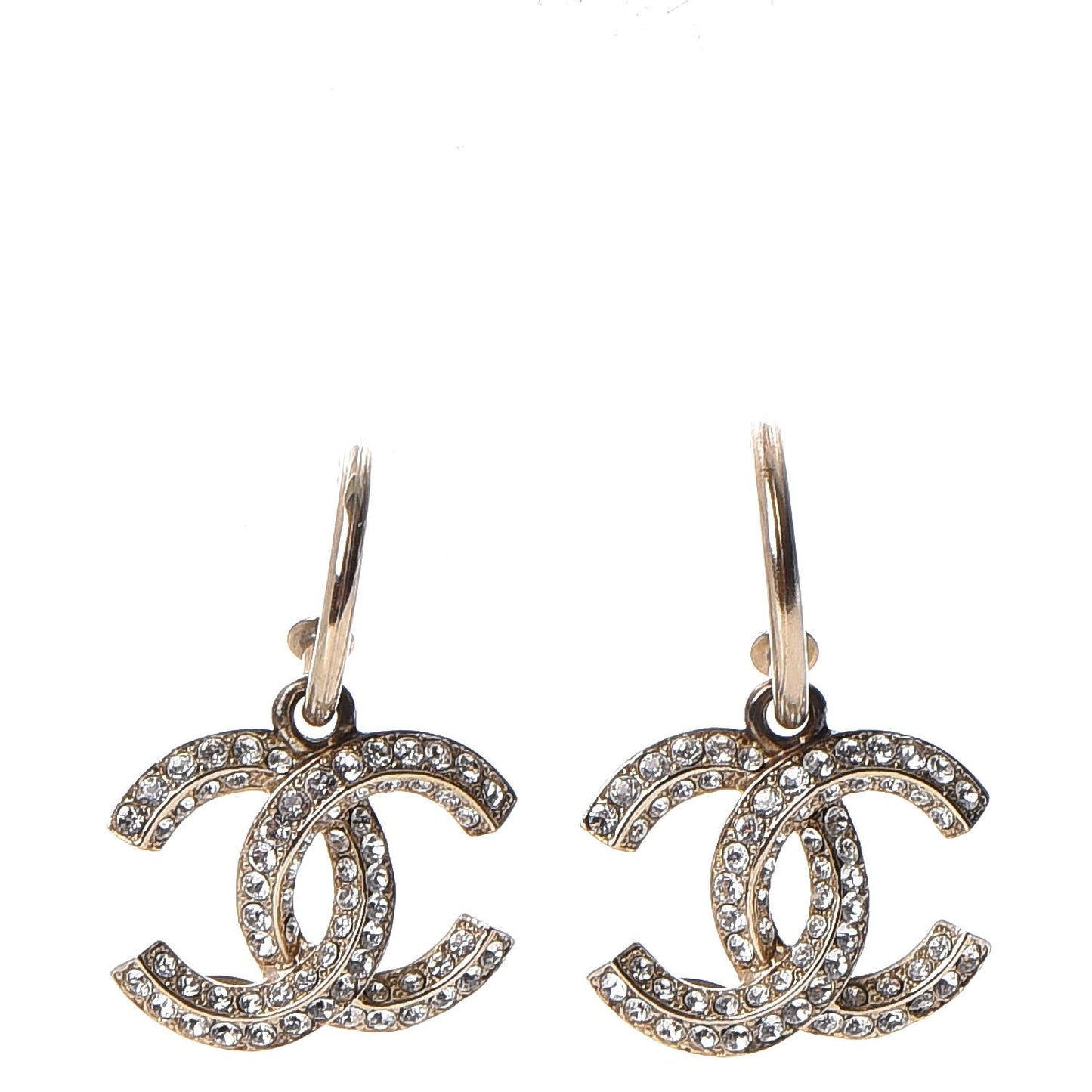 Crystal CC Dangle Earrings Gold