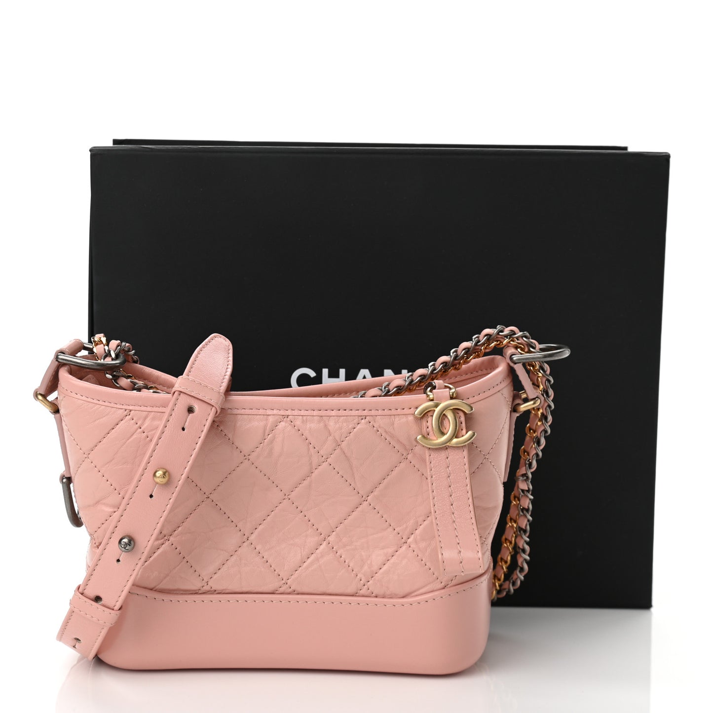 Aged Calfskin Quilted Small Gabrielle Hobo Light Pink