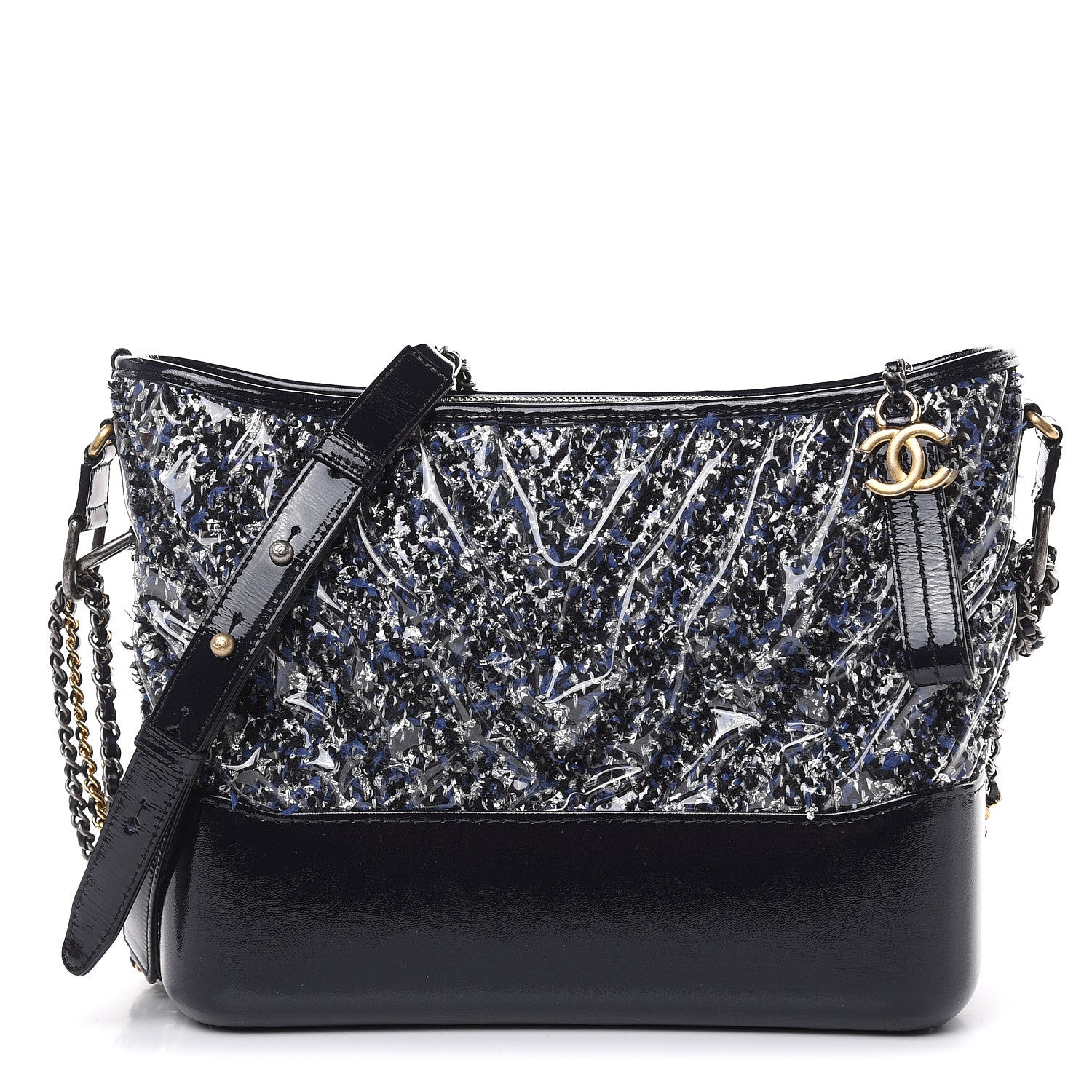 Chanel Tweed PVC Patent Chevron Quilted Medium Gabrielle Hobo Blue 1 of 11