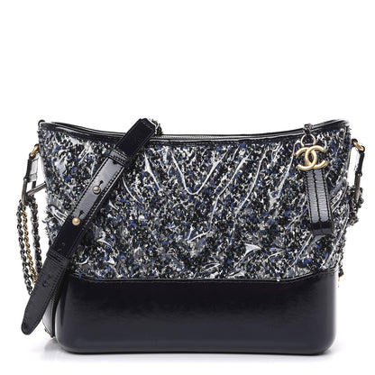 Chanel Tweed PVC Patent Chevron Quilted Medium Gabrielle Hobo Blue 1 of 11