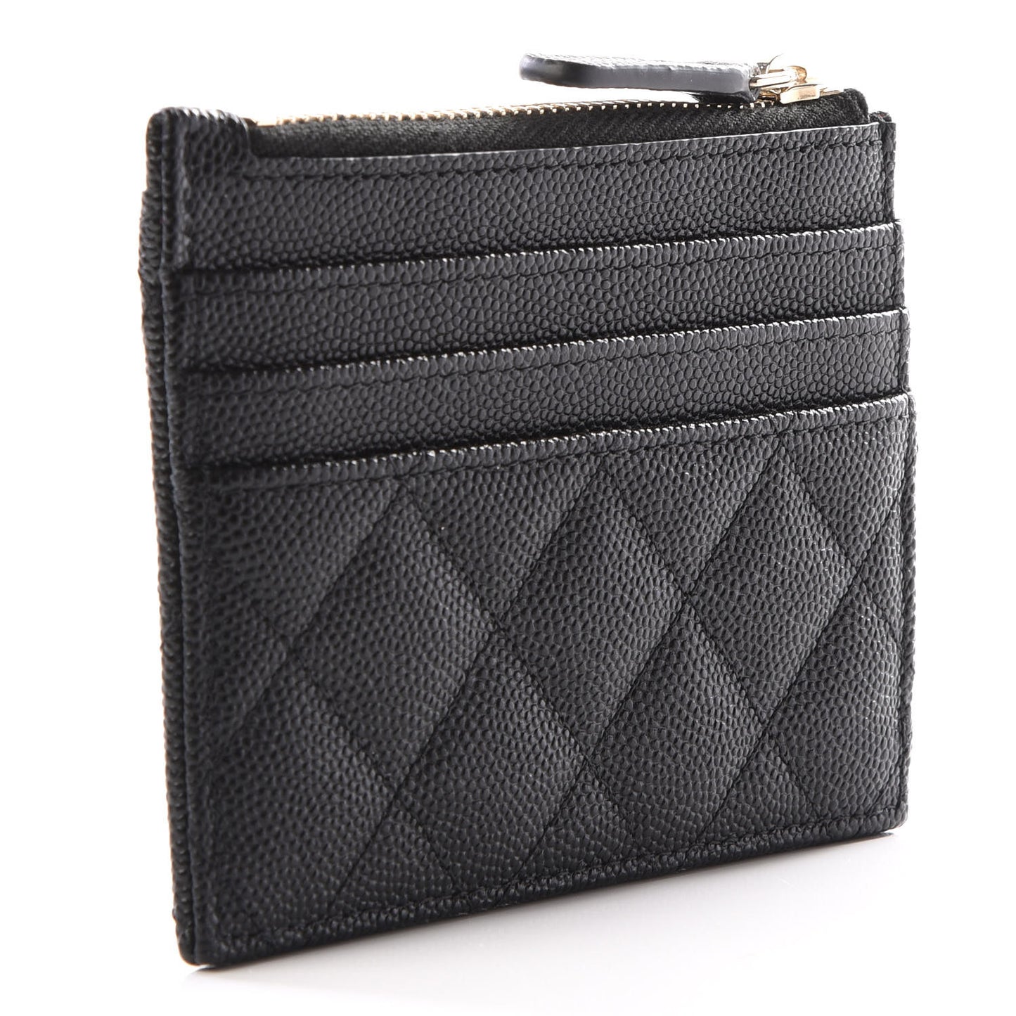 Caviar Quilted CC Zip Card Holder Black