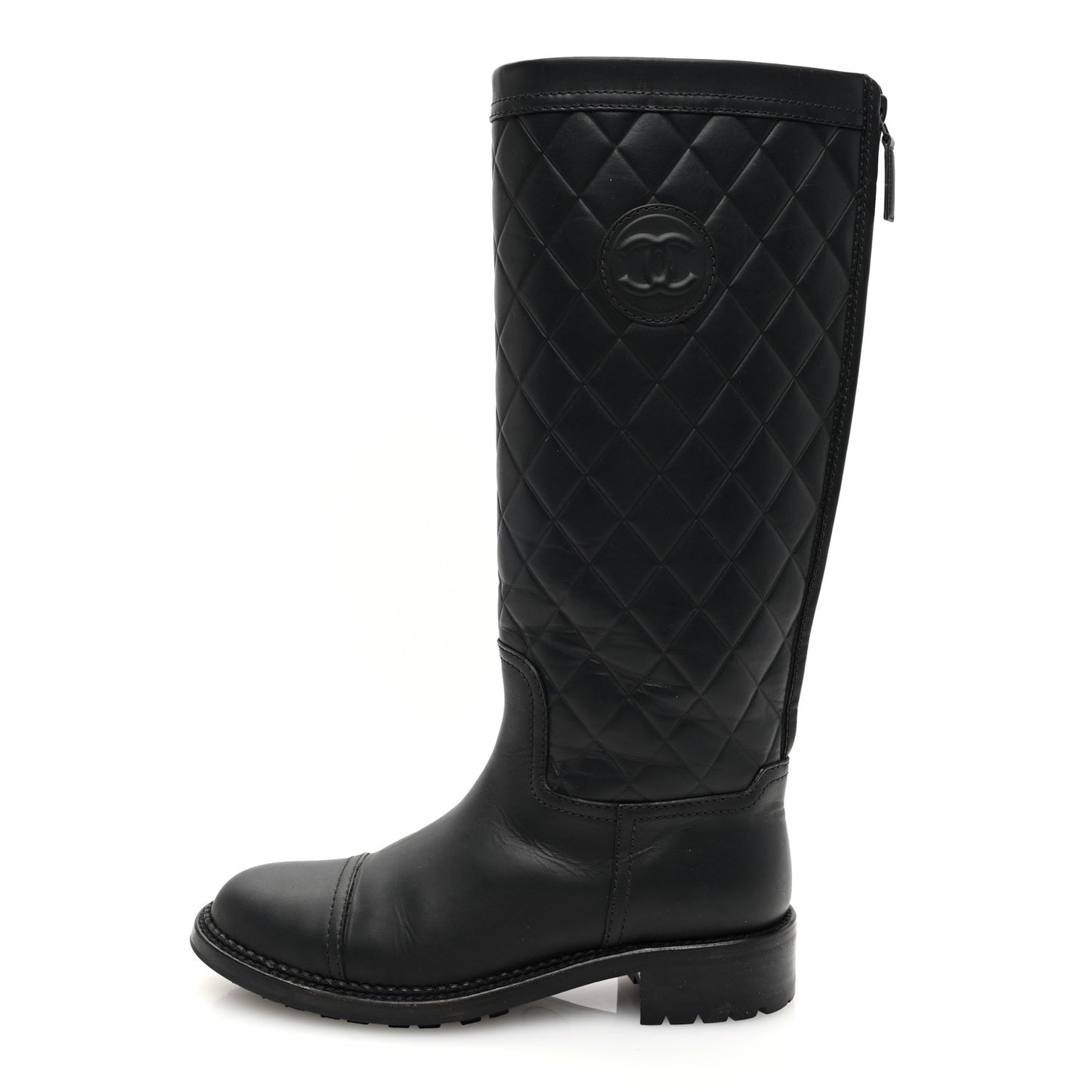 Oily Calfskin Quilted High Boots 37 Black