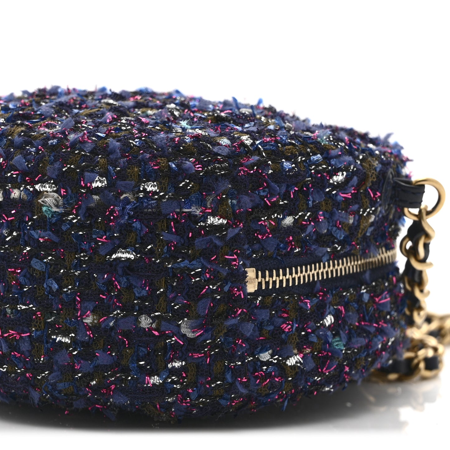 Tweed Quilted Round Clutch With Chain Multicolor