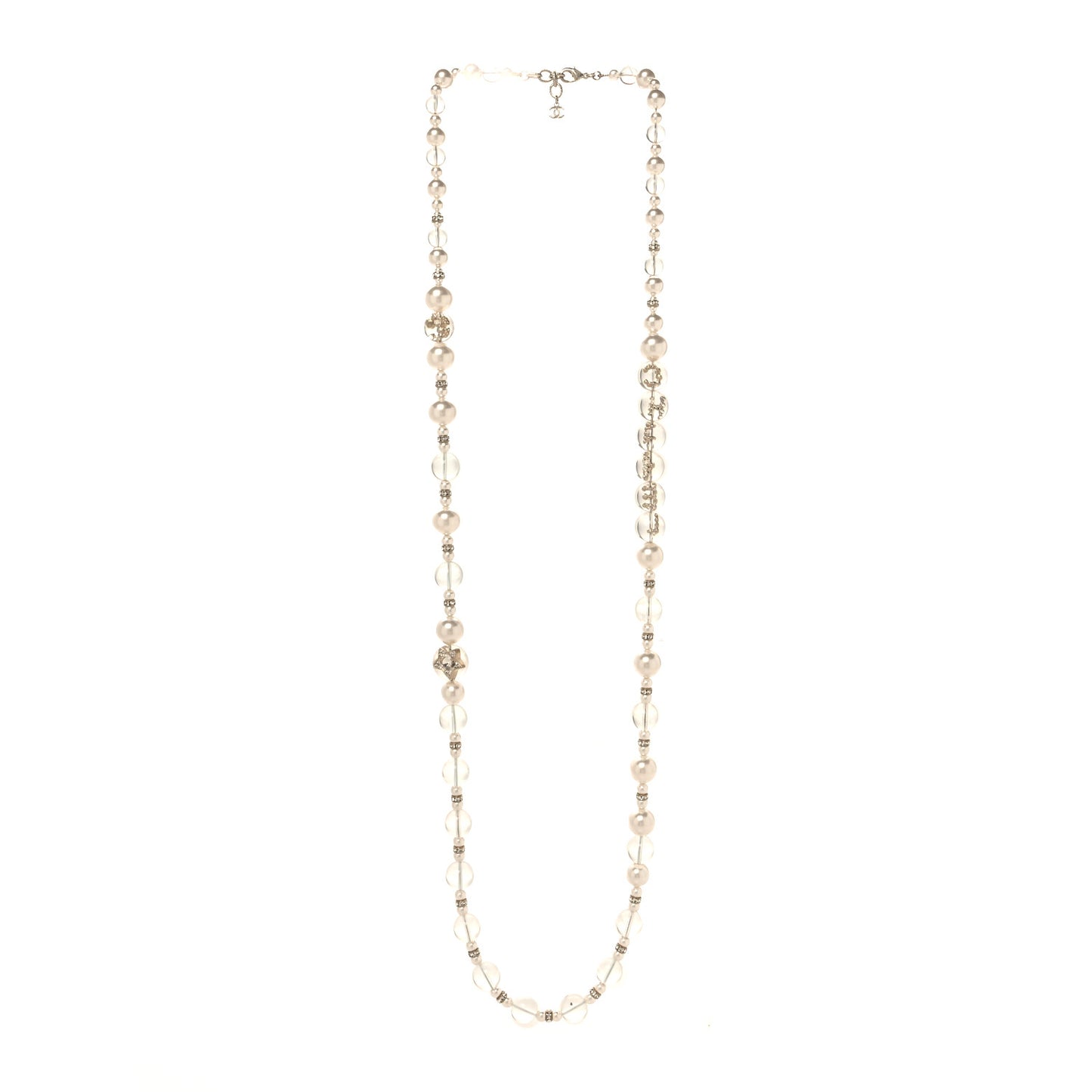 Resin Pearl Crystal Flora On Ice Necklace Golden Pearly White Transparent