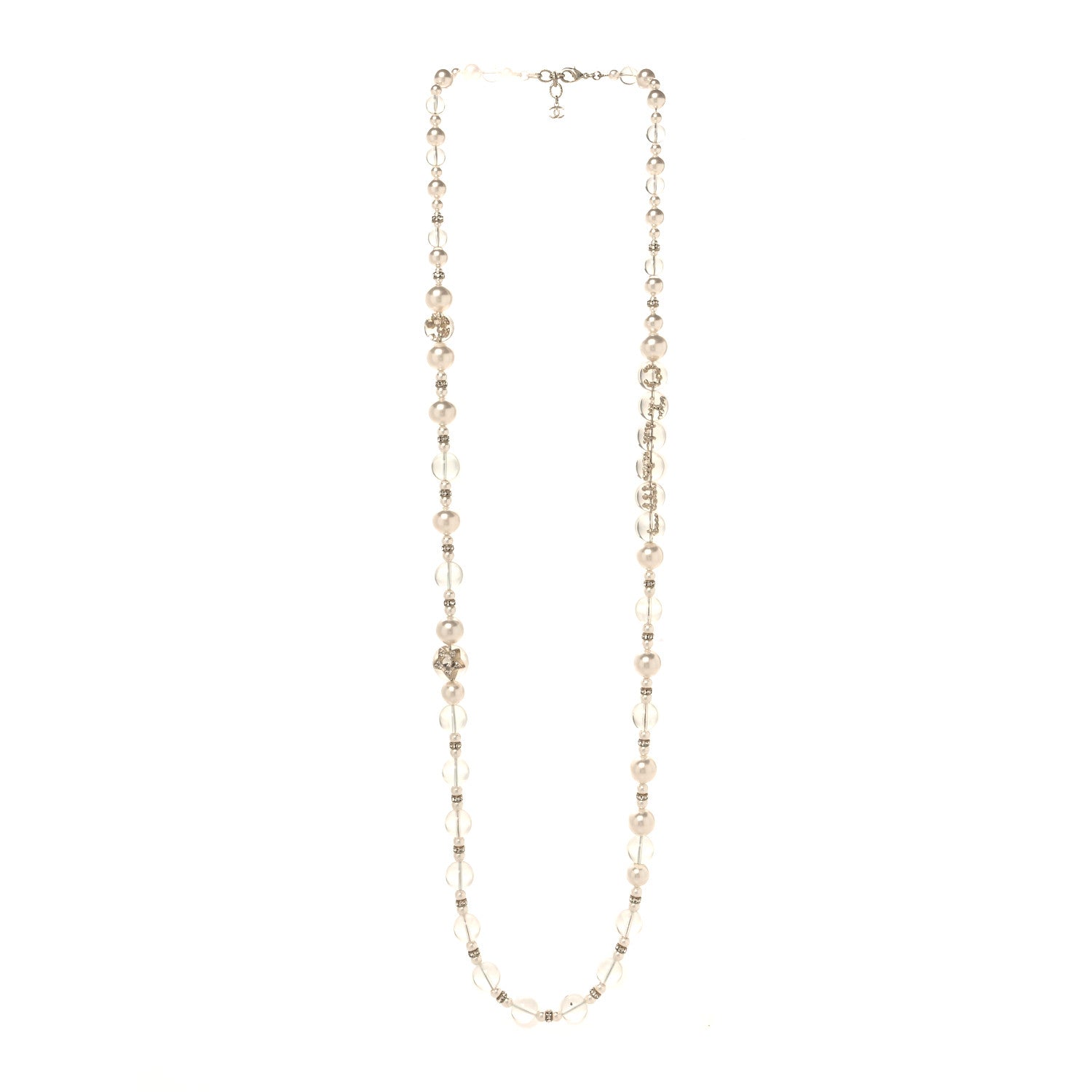 Chanel Resin Pearl Crystal Flora On Ice Necklace Golden Pearly White Transparent 3 of 5