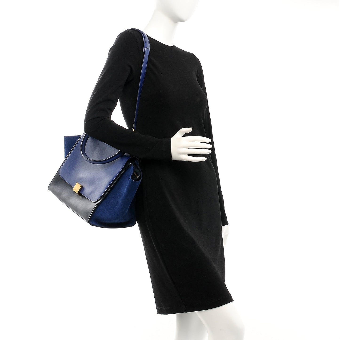 Smooth Calfskin Suede Medium Tri-Color Trapeze Cobalt