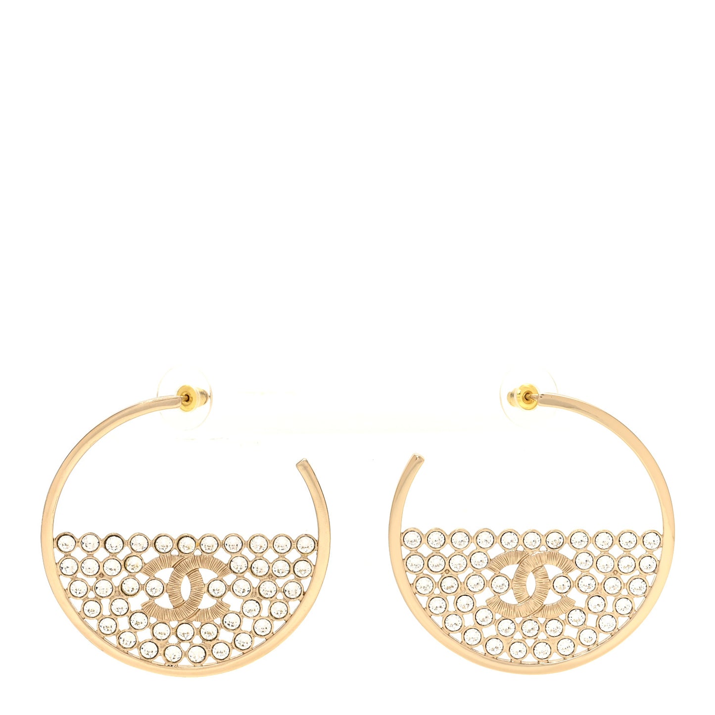 Metal Strass Crystal CC Hoop Earrings Light Gold