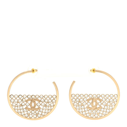 Chanel Metal Strass Crystal CC Hoop Earrings Light Gold 1 of 5