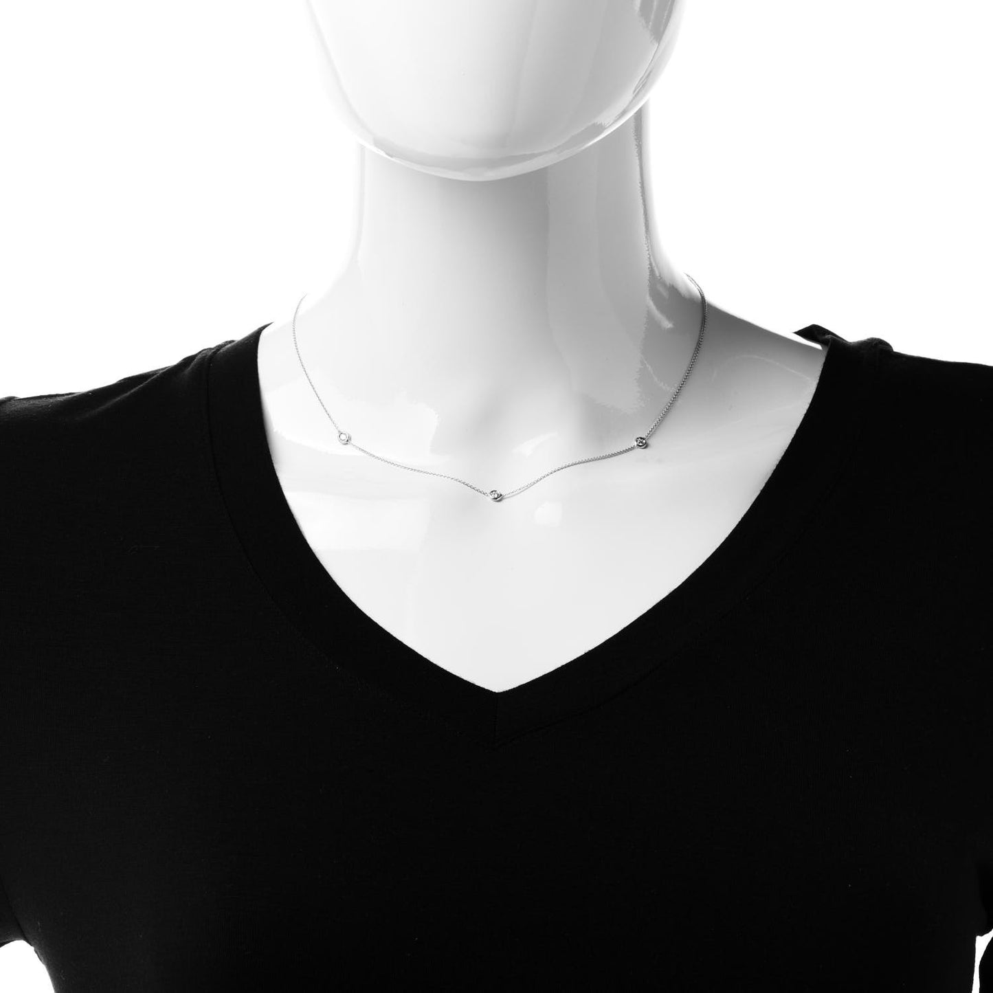 18K White Gold Diamond .15ctw Diamonds by the Inch Three Station Necklace