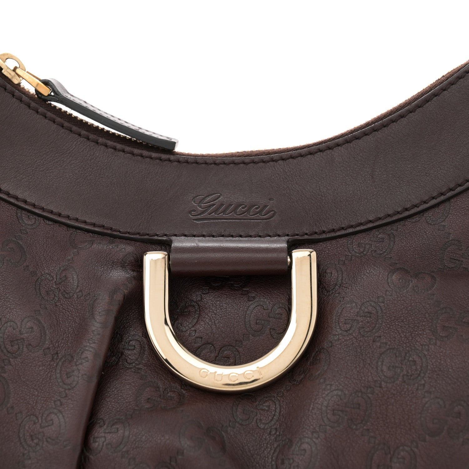 Gucci Guccissima Small D Gold Ring Shoulder Bag Chocolate Brown 8 of 10